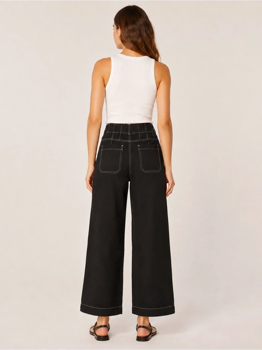Maeve The Colette Black Contrast Stitch Wide Leg Pants Size 28
